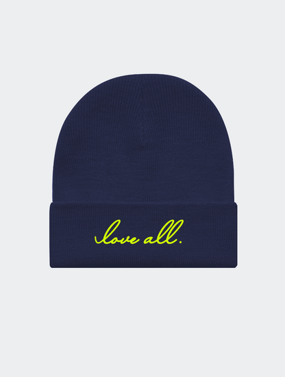 "Love All" Cuff Beanie (Navy + Yellow)